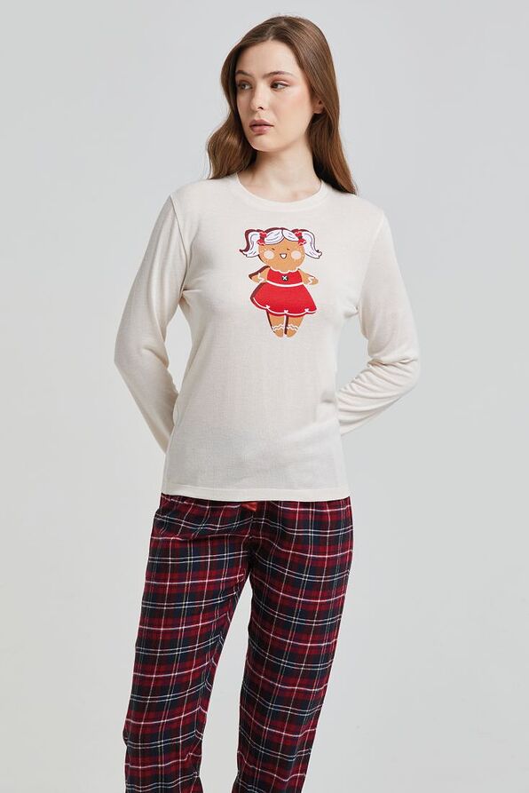 WOMAN VISCOSE PYJAMAS WITH GINGERBREAD CHRISTMAS PRINT & CHECKERED PANTS OF COTTON FLANNEL-BELGIO