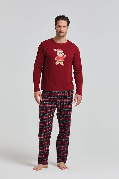 MAN COTTON INTERLOCK PYJAMAS WITH GINGERBREAD CHRISTMAS PRINT & CHECKERED PANTS OF COTTON FLANNEL-DANIMARCA