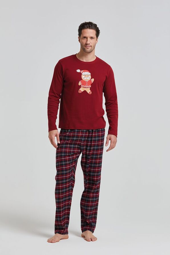 MAN COTTON INTERLOCK PYJAMAS WITH GINGERBREAD CHRISTMAS PRINT & CHECKERED PANTS OF COTTON FLANNEL-DANIMARCA