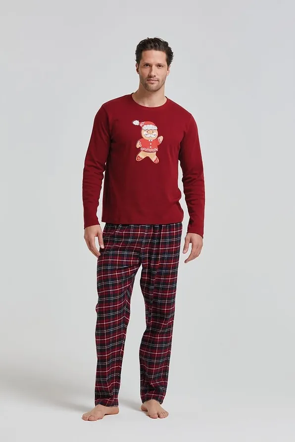 MAN COTTON INTERLOCK PYJAMAS WITH GINGERBREAD CHRISTMAS PRINT & CHECKERED PANTS OF COTTON FLANNEL-DANIMARCA
