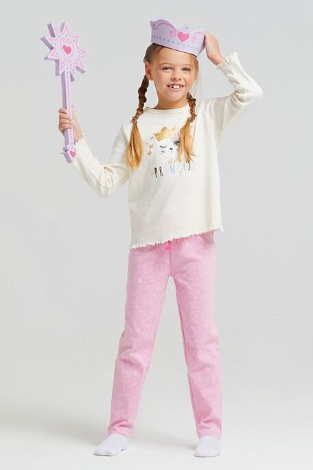 GIRL COTTON INTERLOCK PYJAMAS WITH GLITTER PRINT & CRAZY CAT PANTS WITH DRAWSTRING WAIST & BACK POCKET-COLUMBIA