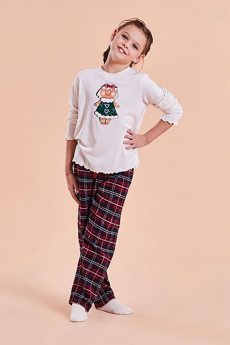 GIRL VISCOSE PYJAMAS WITH GINGERBREAD CHRISTMAS PRINT & CHECKERED PANTS OF COTTON FLANNEL-LUSSEMBURGO