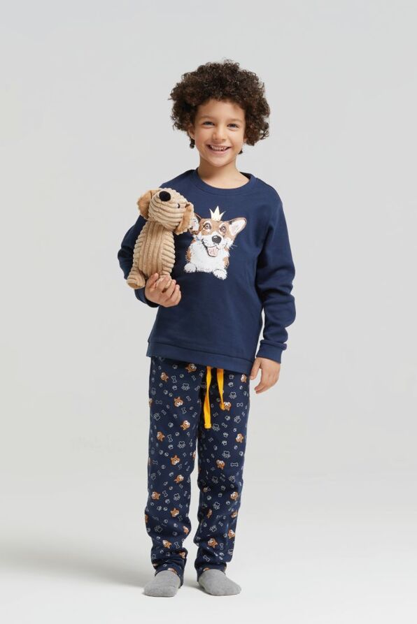 BOY COTTON PYJAMAS TOP WITH PRINT & PANTS WITH BACK POCKET DRAWSTRING WAIST AND FUNNY DOGS PRINT-YUKON