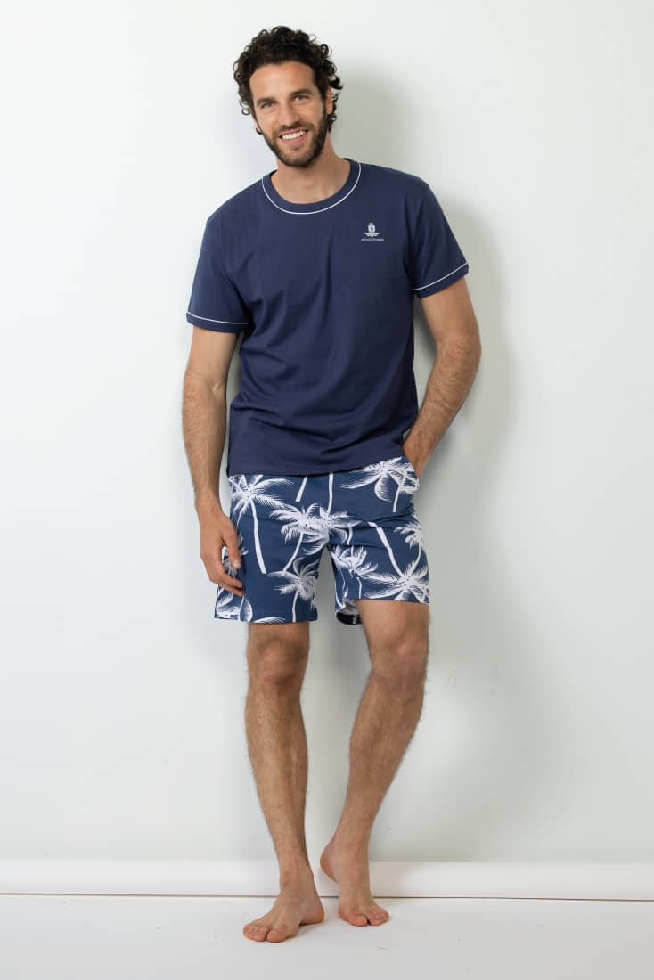 ΑΝΔΡΙΚΗ ΒΑΜΒΑΚΕΡΗ ΠΙΤΖΑΜΑ ΜΕ ΚΟΝΤΟ ΜΑΝΙΚΙ ΛΑΙΜΟΚΟΨΗ  ΜΟΤΙΦ ΣΤΟ ΣΤΗΘΟΣ ΚΑΙ ΣΟΡΤΣ ΜΕ ΦΟΙΝΙΚΕΣ