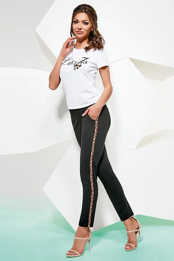 ISLA WOMAN ELASTIC PANTS WITH ANIMAL STRIPE AT SIDE