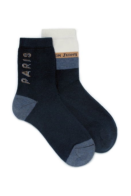 ΒΟΥ COMBED COTTON SOCKS WITH LONDON OR PARIS MOTIF AND SEAMLESS TOES