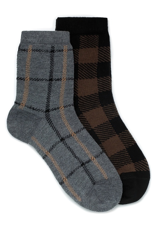 BOY COMBED COTTON SOCKS WITH TARTAN PATTERN AND SEAMLESS TOES