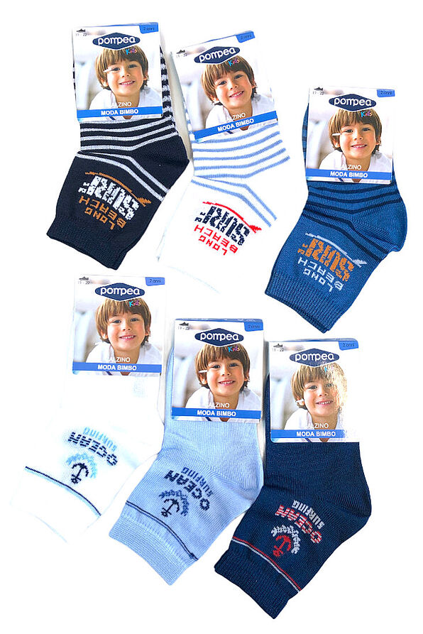 6-PACK NAVY BOY MERCERIZED COTTON SOCKS WITH PATTERN
