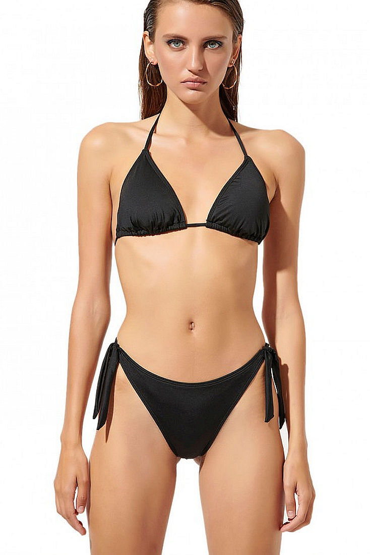 FASHION SOLIDS WOMAN TRIANGLE BIKINI TOP WITH TASSELLED STRAPS