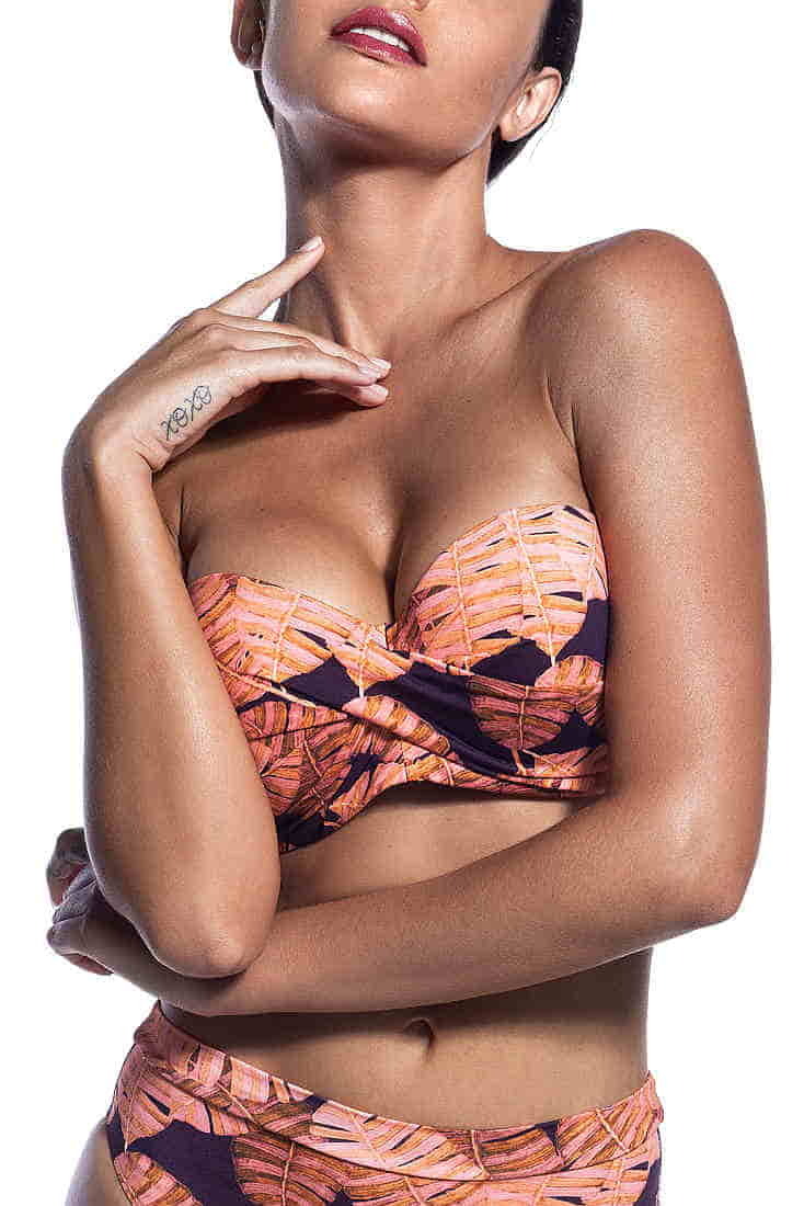 BARBADOS ΓΥΝΑΙΚΕΙΟ ΜΑΓΙΟ STRAPLESS ΜΕ ΧΙΑΣΤΙ ΜΠΡΟΣΤΑ ΚΑΙ ΣΧΕΔΙΟ ΦΥΛΛΑ ΣΕ CUP D