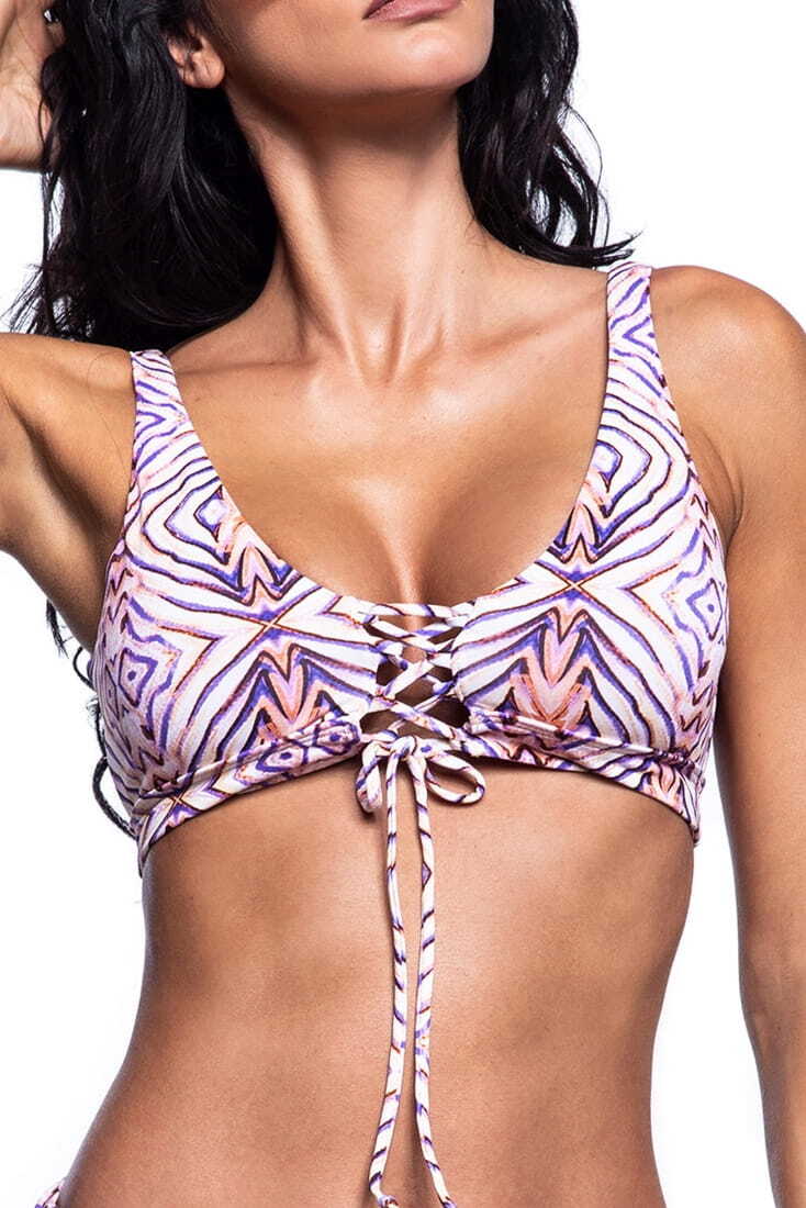 WATER PAINT ΓΥΝΑΙΚΕΙΟ ΜΑΓΙΟ BIKINI TOP ΤΡΙΓΩΝΟ ΜΠΟΥΣΤΟ ΜΕ ΓΕΩΜΕΤΡΙΚΟ ΤΥΠΩΜΑ ΦΟΡΙΕΤΑΙ ΜΠΡΟΣ-ΠΙΣΩ ΜΕ ΑΦΑΙΡΟΥΜΕΝΗ ΕΝΙΣΧΥΣΗ