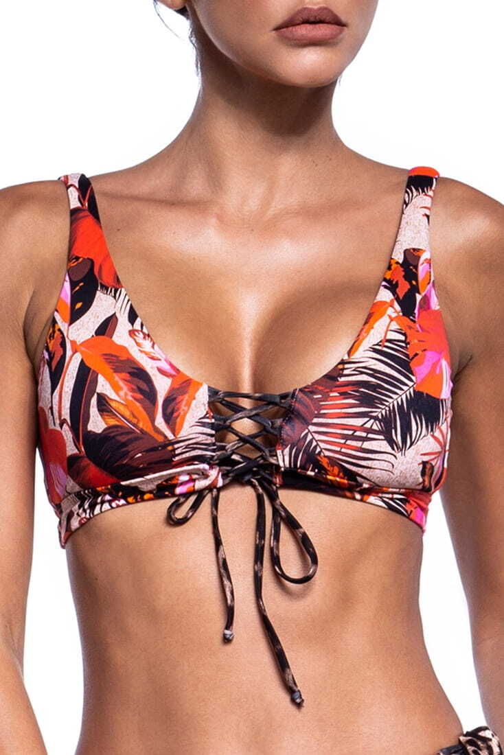 TROPICAL CHAOS ΓΥΝΑΙΚΕΙΟ ΜΑΓΙΟ BIKINI TOP ΤΡΙΓΩΝΟ ΜΠΟΥΣΤΟ ΜΕ TROPICAL ΤΥΠΩΜΑ ΦΟΡΙΕΤΑΙ ΜΠΡΟΣ-ΠΙΣΩ ΜΕ ΑΦΑΙΡΟΥΜΕΝΗ ΕΝΙΣΧΥΣΗ