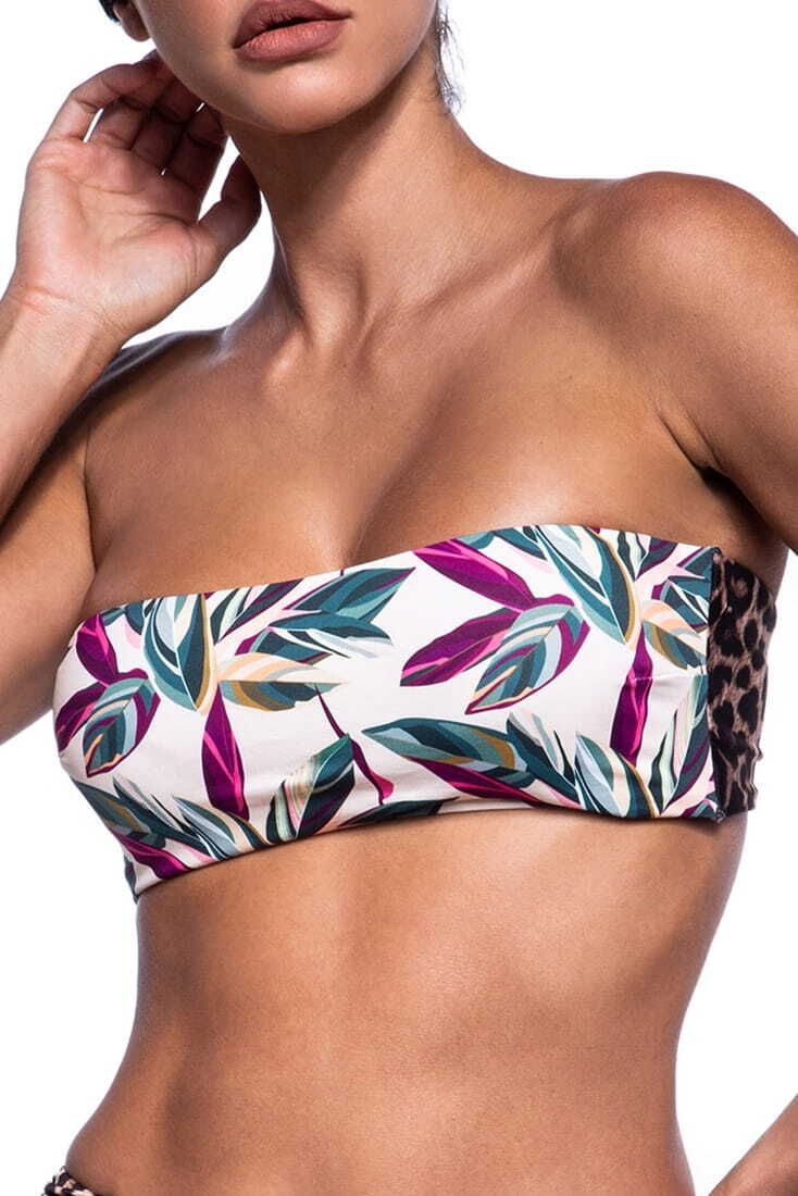 PLANT BASED ΓΥΝΑΙΚΕΙΟ ΜΑΓΙΟ BIKINI TOP STRAPLESS ΜΕ ΤΥΠΩΜΑ ΦΥΛΛΑ ΜΠΡΟΣΤΑ ΚΙ ANIMAL ΠΙΣΩ ΑΠΟΣΠΩΜΕΝΗ ΕΝΙΣΧΥΣΗ ΑΦΑΙΡΟΥΜΕΝΕΣ ΤΙΡΑΝΤΕΣ ΚΑΙ ΣΙΛΙΚΟΝΗ ΣΤΗΡΙΞΗΣ