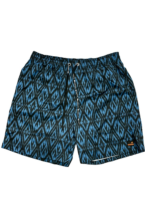 BLACK BAY MAN SWIMWEAR SHORTS WITH GEOMETRICAL PATTERN POCKETS AND WAIST CORDS