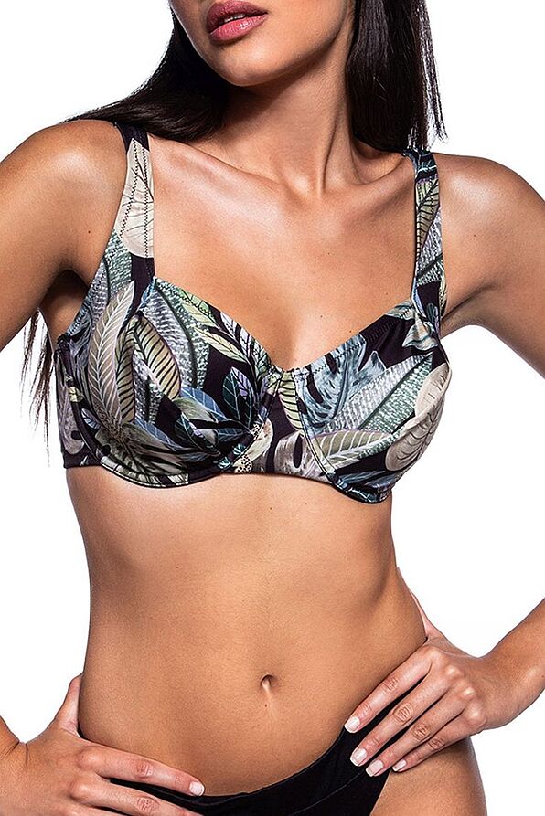 BEYOND CHIC ΓΥΝΑΙΚΕΙΟ ΜΑΓΙΟ BIKINI TOP CUP E ΜΕ TROPICAL ΤΥΠΩΜΑ ΡΥΘΜΙΖΟΜΕΝΕΣ ΤΙΡΑΝΤΕΣ ΜΠΑΝΕΛΑ ΧΩΡΙΣ ΕΝΙΣΧΥΣΗ