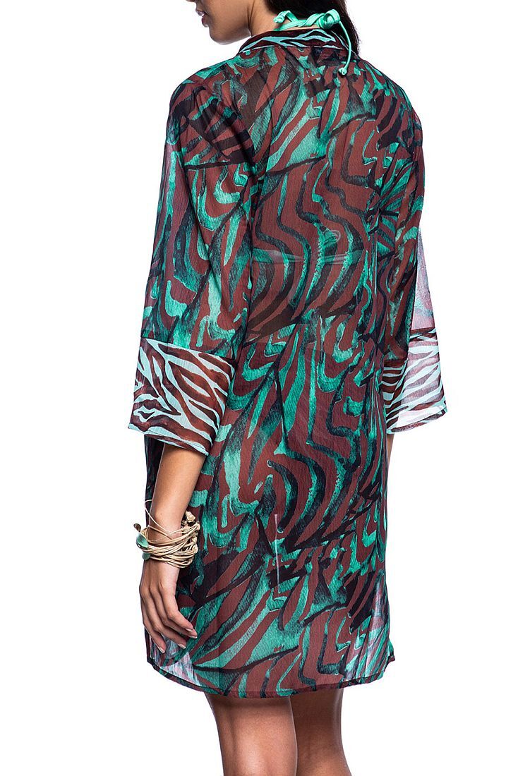 KENYA ΓΥΝΑΙΚΕΙΟ ΚΑΦΤΑΝΙ ΣΙΦΟΝ ΜΕ ΒΑΘΥ V-ΛΑΙΜΟ ΤΡΟΥΑΚΑΡ ΜΑΝΙΚΙ ANIMAL ΤΥΠΩΜΑ