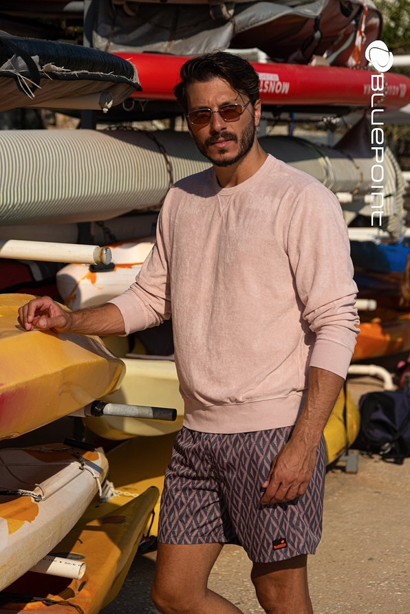 MAN SWIMWEAR SHORTS ULTRA QUICK DRY GEOMETRIC PRINT WITH POCKETS AND WAIST CORD-ETHNIC FUSION