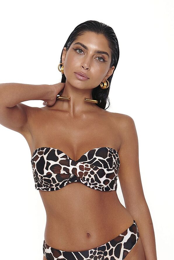 WOMAN BIKINI TOP STRAPLESS CUP D ANIMAL PRINT WIRED FRONT TWISTED WITH REMOVABLE STRAPS-OUT OF AFRICA