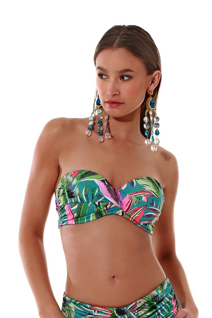 ΓΥΝΑΙΚΕΙΟ ΜΑΓΙΟ BIKINI TOP STRAPLESS ΝΤΡΑΠΕ CUP D TROPICAL ΤΥΠΩΜΑ ΜΕ ΜΠΑΝΕΛΑ & ΑΠΟΣΠΩΜΕΝΕΣ ΤΙΡΑΝΤΕΣ-PARADISE FOUND