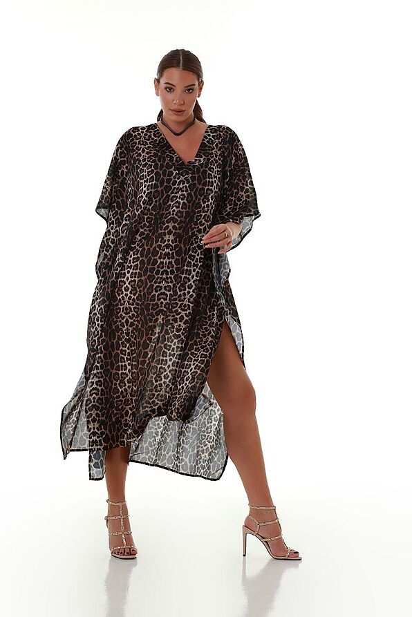 WOMAN LONG TUNIC BAT SLEEVES ANIMAL LEOPARD PRINT-ANIMAL POWER