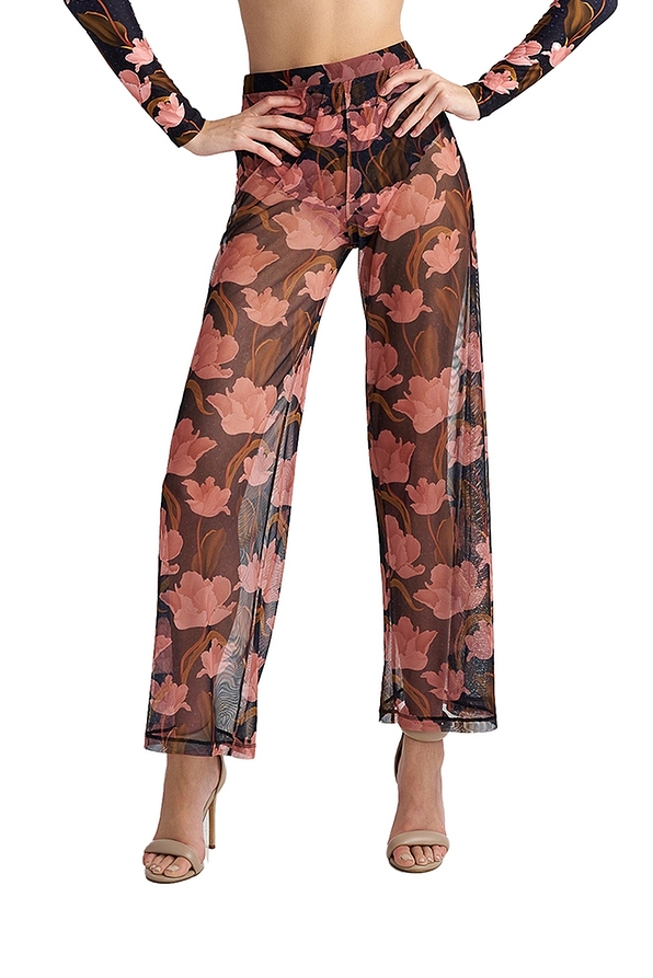 WOMAN MESH FLORAL PANTS-PINK BLOOMS