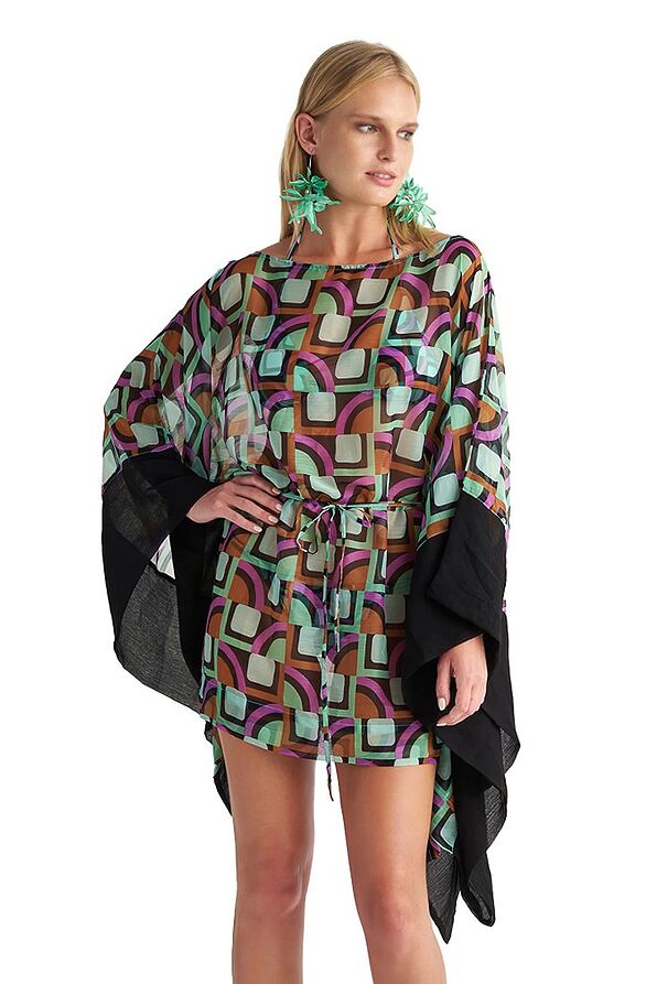 WOMAN SHORT KAFTAN KIMONO GEOMETRIC PRINT WITH BELT-TRIVIA