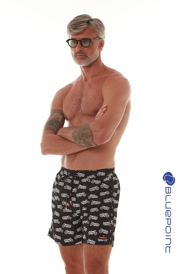 MAN SWIMWEAR MEDIUM SHORTS MOTO PRINT WITH POCKETS AND WAIST CORD-MOTO