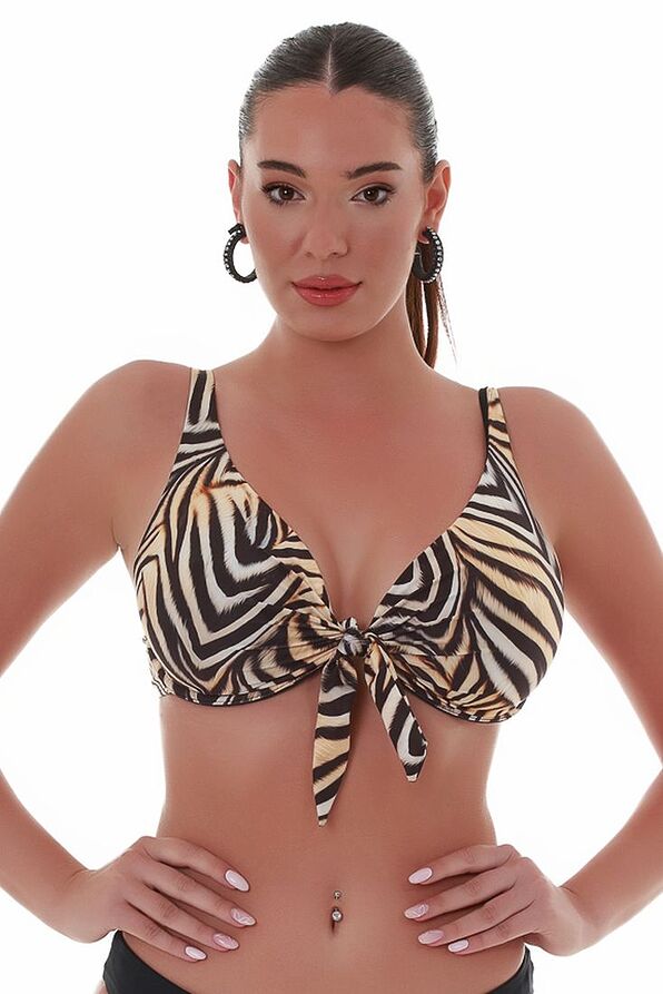 WOMAN BIKINI TOP CUP D UNPADDED WITH BOW & ANIMAL ZEBRA PRINT-SPIRIT ANIMAL