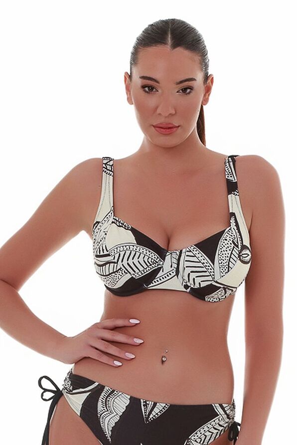 WOMAN BIKINI TOP CUP E EMBOSSED UNPADDED WITH B&W TROPICAL PRINT-CHIC ESCAPE