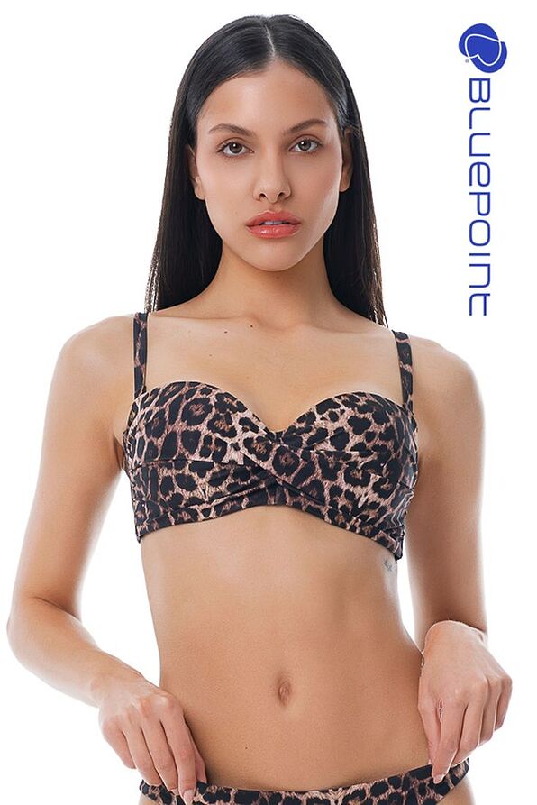 ΓΥΝΑΙΚΕΙΟ ΜΑΓΙΟ BIKINI TOP STRAPLESS ΝΤΡΑΠΕ CUP D & ΤΥΠΩΜΑ ANIMAL LEOPARD-CAT POWER