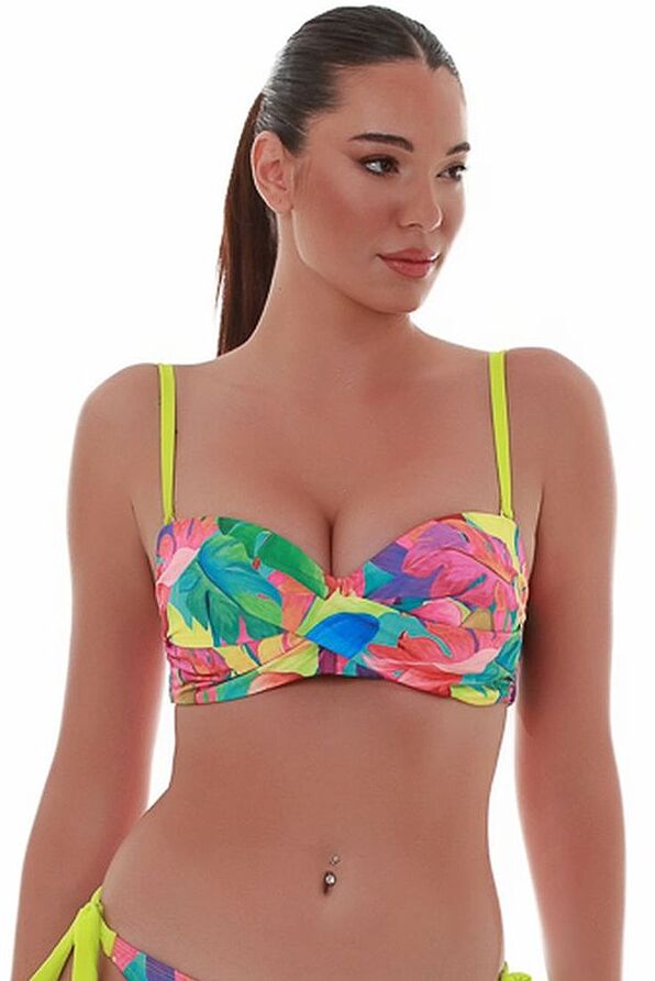 WOMAN BIKINI TOP STRAPLESS CUP D TWISTED FRONT WITH FLORAL PRINT-EXOTIC CHARM