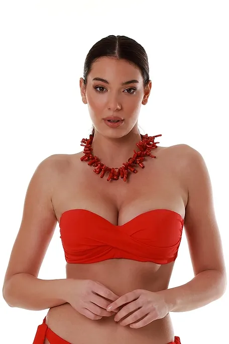 WOMAN BIKINI TOP STRAPLESS PLAIN CUP D WIRED FRONT TWISTED WITH SILICONE HOLD AND REMOVABLE STRAPS-SOLIDS