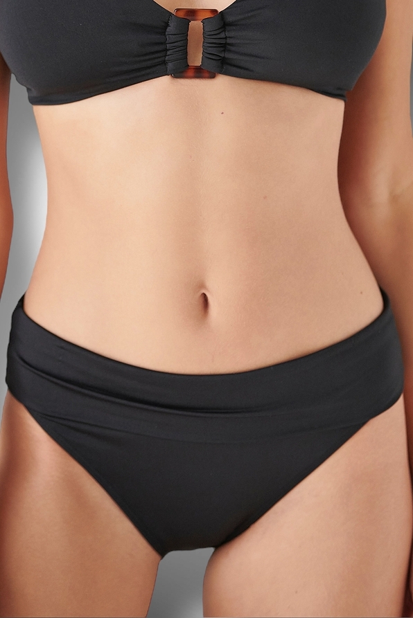 WOMΑΝ BIKINI BOTTOM PLAIN HIGHWAISTED WITH TURN OVER BELT-SOLIDS