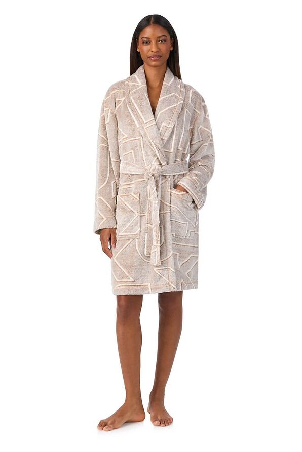 DKNY WOMAN MIDI ROBE IN FROSTED JACQUARD CHENILLE CRISSCROSSED WITH POCKETS