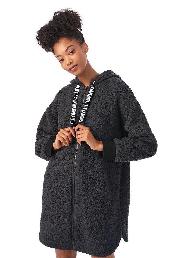 DKNY ΓΥΝΑΙΚΕΙΟ JACKET FLEECE ΜΕ ΦΕΡΜΟΥΑΡ ΚΟΥΚΟΥΛΑ ΚΑΙ ΤΣΕΠΕΣ