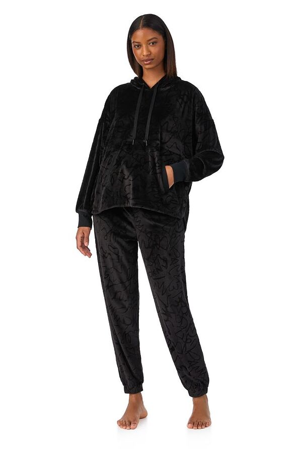 DKNY WOMAN VELOUR TRACKSUIT WITH HOODED TOP & SIDE BUTTONS – DRAWSTRING WAIST PANTS WITH CUFFED HEMS-URBAN LUXE
