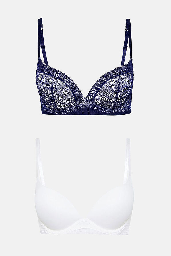 OZONE-2PP PLUNGE BRA PUSH UP DEEP DECOLETTE 3/4 CUP UNICOLOR/WITH LACE WIRED 2PCS