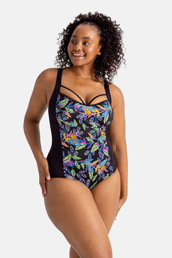 WOMAN ONEPIECE BODYSHAPING CURVES SWIMSUIT WIRELESS LIGHT PADDED WITH TROPICAL PRINT - BAYAHIBE