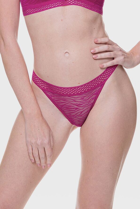 2-PACK WOMAN THONG WITH JACQUARD ANIMAL ZEBRA PATTERN AND LACE TRIM WAISTBAND - KOA-2PP