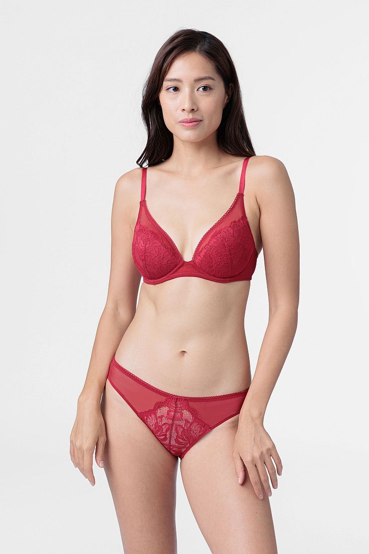 2-PACK ΓΥΝΑΙΚΕΙΟ ΣΟΥΤΙΕΝ 3/4 CUP ΧΑΜΗΛΟ ΝΤΕΚΟΛΤΕ ΜΕ ΡΑΜΜΕΝΗ ΕΝΙΣΧΥΣΗ ΜΠΑΝΕΛΑ ΚΑΙ FLORAL ΔΑΝΤΕΛΑ - CLARISE-2PP PLUNGE