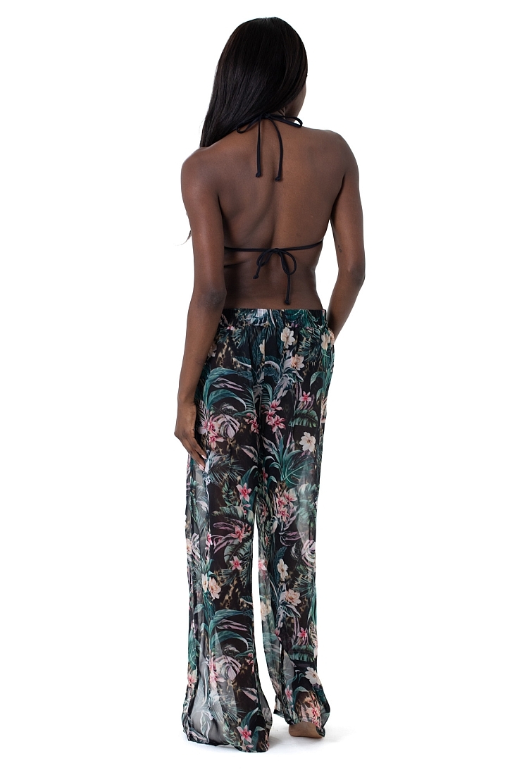 KINABALU PANTS ΓΥΝΑΙΚΕΙΑ ΜΑΚΡΙΑ ΠΑΝΤΕΛΟΝΑ ΜΕ ΛΑΣΤΙΧΟ ΣΤΗ ΜΕΣΗ ΦΑΡΔΙΑ ΑΕΡΙΝΑ ΠΟΔΙΑ ΜΕ ΣΚΙΣΙΜΑΤΑ ΚΑΙ ΕΞΩΤΙΚΟ FLORAL ΤΥΠΩΜΑ ΣΕ ΔΙΑΦΑΝΕΣ ΣΙΦΟΝ ΥΦΑΣΜΑ