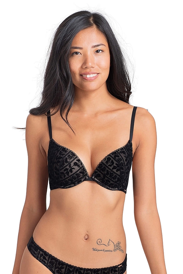 VINE PLUNGE ΣΟΥΤΙΕΝ PUSH UP ΒΑΘΥ ΝΤΕΚΟΛΤΕ 3/4 CUP ΜΕ ΣΧΕΔΙΟ FLOCK FLOREAL ΜΕ ΜΠΑΝΕΛΑ