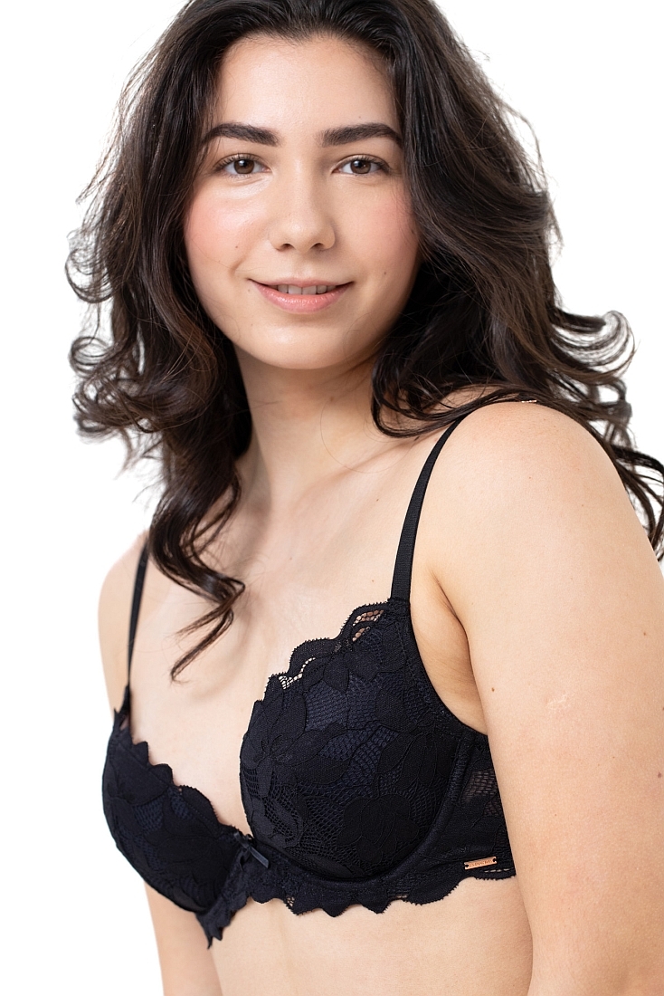 DESIRE PLUNGE WOMAN BRA PUSH UP ECO LINE DEEP V DECOLETTE 3/4 CUP WIRED WITH FLORAL LACE