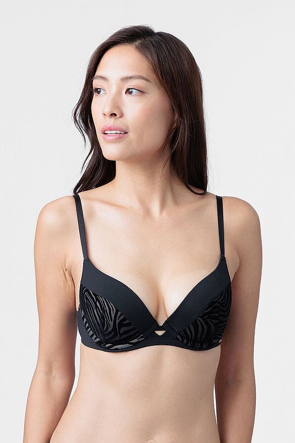 WOMAN PLUNGE 3/4 CUP BRA MOLDED WIRED WITH ANIMAL ZEBRA FLOCKING VELOUR MESH PATTERN - SONDER