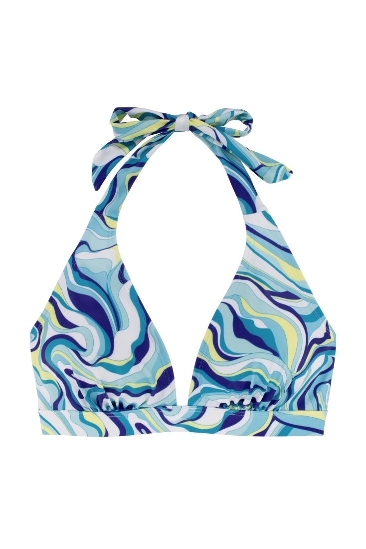 DELMONICO CURVES TRIANGLE WOMAN BIKINI TOP PRINTED FULL CUP REMOVABLE PADS WIRELSS WITH BACK CLASP CLOSURE
