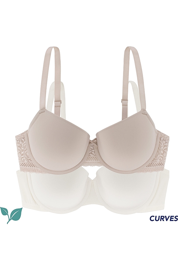 MEEKA-2PP DEMI 2-PACK WOMAN BRA ECO LINE T-SHIRT 3/4 CUP WIRED LIGHT PADDED WITH FLORAL LACE