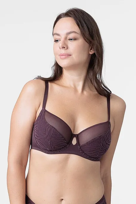 WOMAN UNPADDED WIRED BRA CURVES FULL CUP WITH FLOCKING VELOUR ANIMAL ZEBRA MESH - SONDER