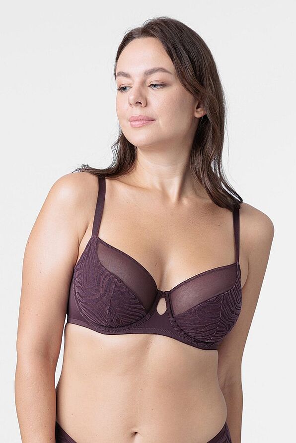 WOMAN UNPADDED WIRED BRA CURVES FULL CUP WITH FLOCKING VELOUR ANIMAL ZEBRA MESH - SONDER