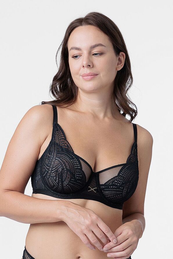 WOMAN UNPADDED WIRED BRA CURVES FULL CUP WITH GEOMETRIC LACE AND MESH - NOORI