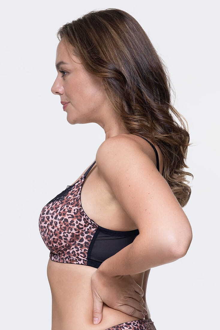 ZENA WOMAN NON PADDED WIRED BRA 3/4 CUP WITH ANIMAL PRINT AND LACE TRIMMING